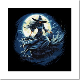 Blue Witch on a Dark Halloween Night Posters and Art